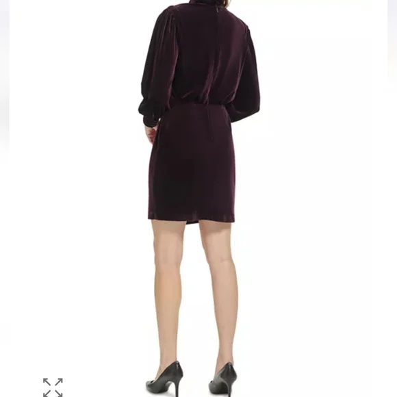 Karl Lagerfeld Velvet Blouson A-Line Dress In Forest Green - Picture 10 of 10